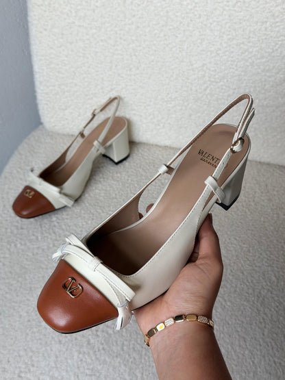 Valentino Slingback Heels - White & Brown