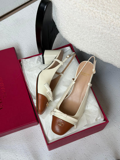 Valentino Slingback Heels - White & Brown