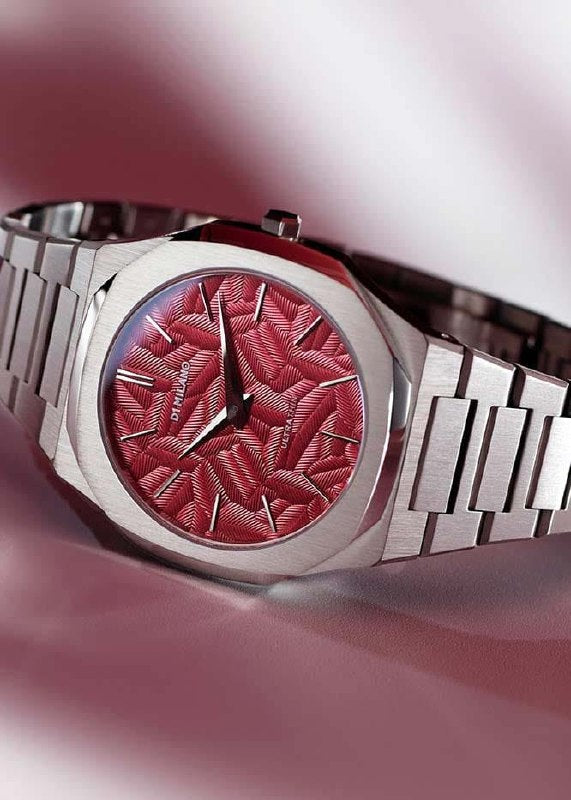 D1 Milano Watch Silver Red Geometric Dial - 