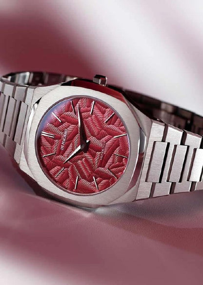 D1 Milano Watch Silver Red Geometric Dial - 