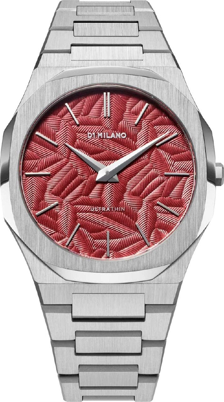 D1 Milano Watch Silver Red Geometric Dial - 