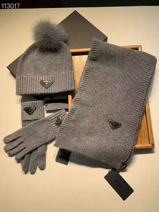 Prada Scarf & Beanie - Grey