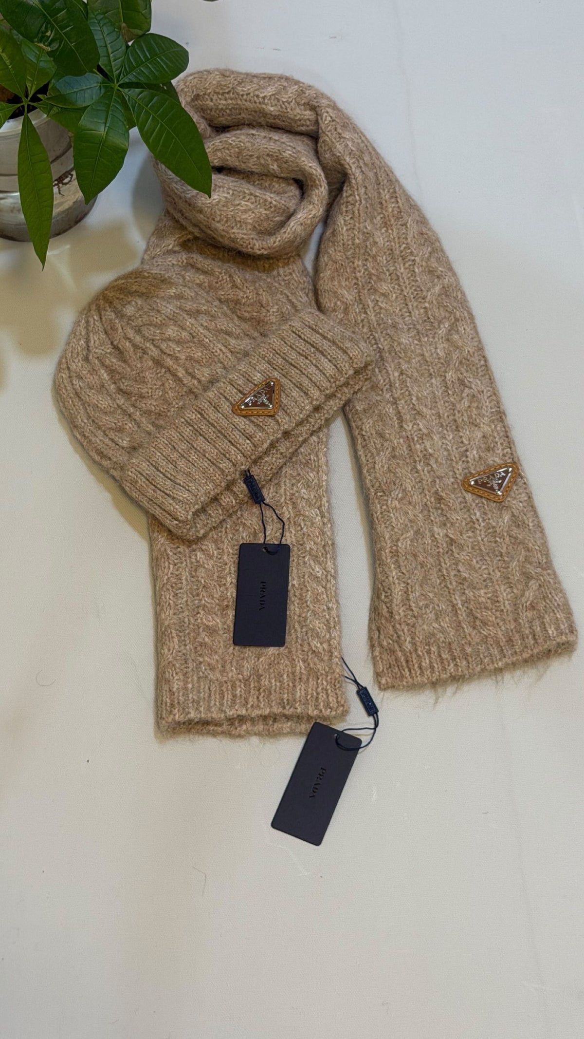 Prada Scarf & Beanie - Beige