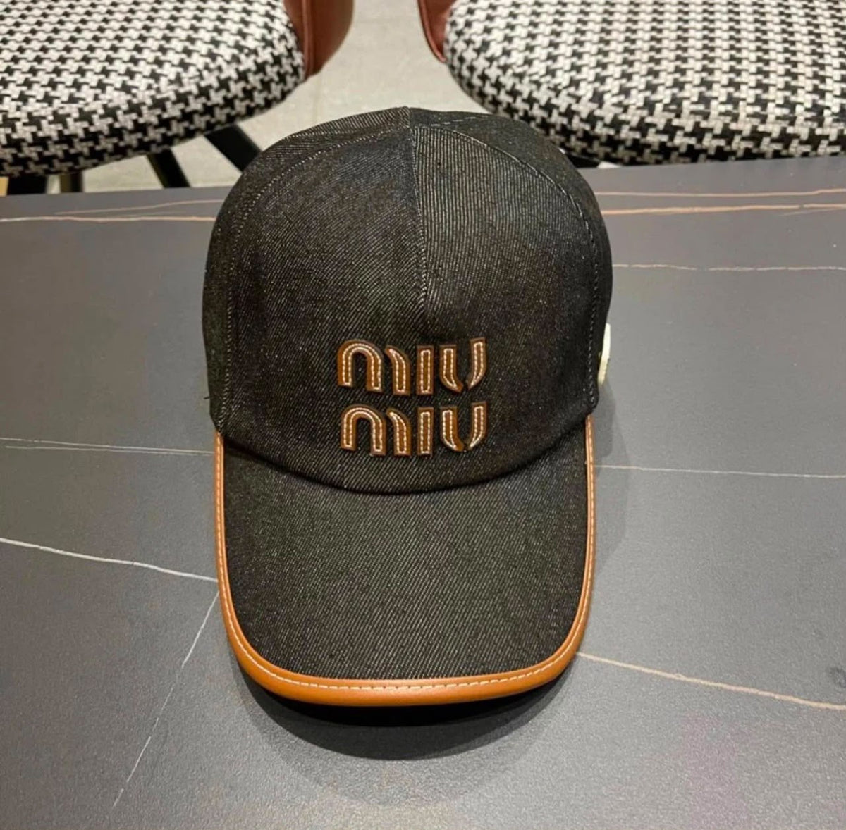 Miu Miu Denim Piped Cap - Black