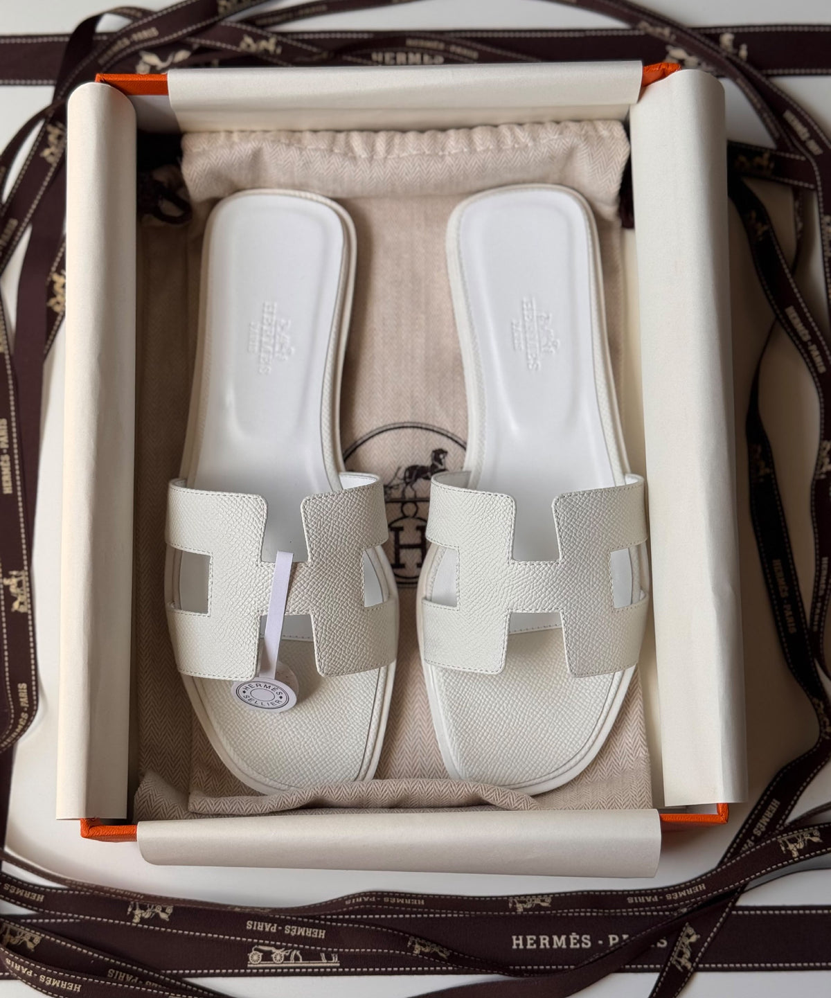 Hermès H-Strap Slippers - White