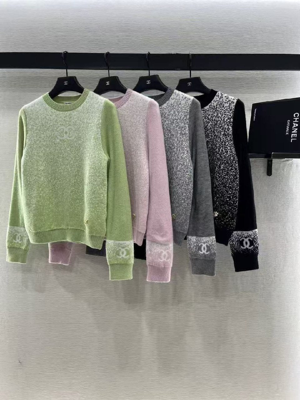 Chanel Logo-Cuff Sweater - Green, Pink, Grey, Black