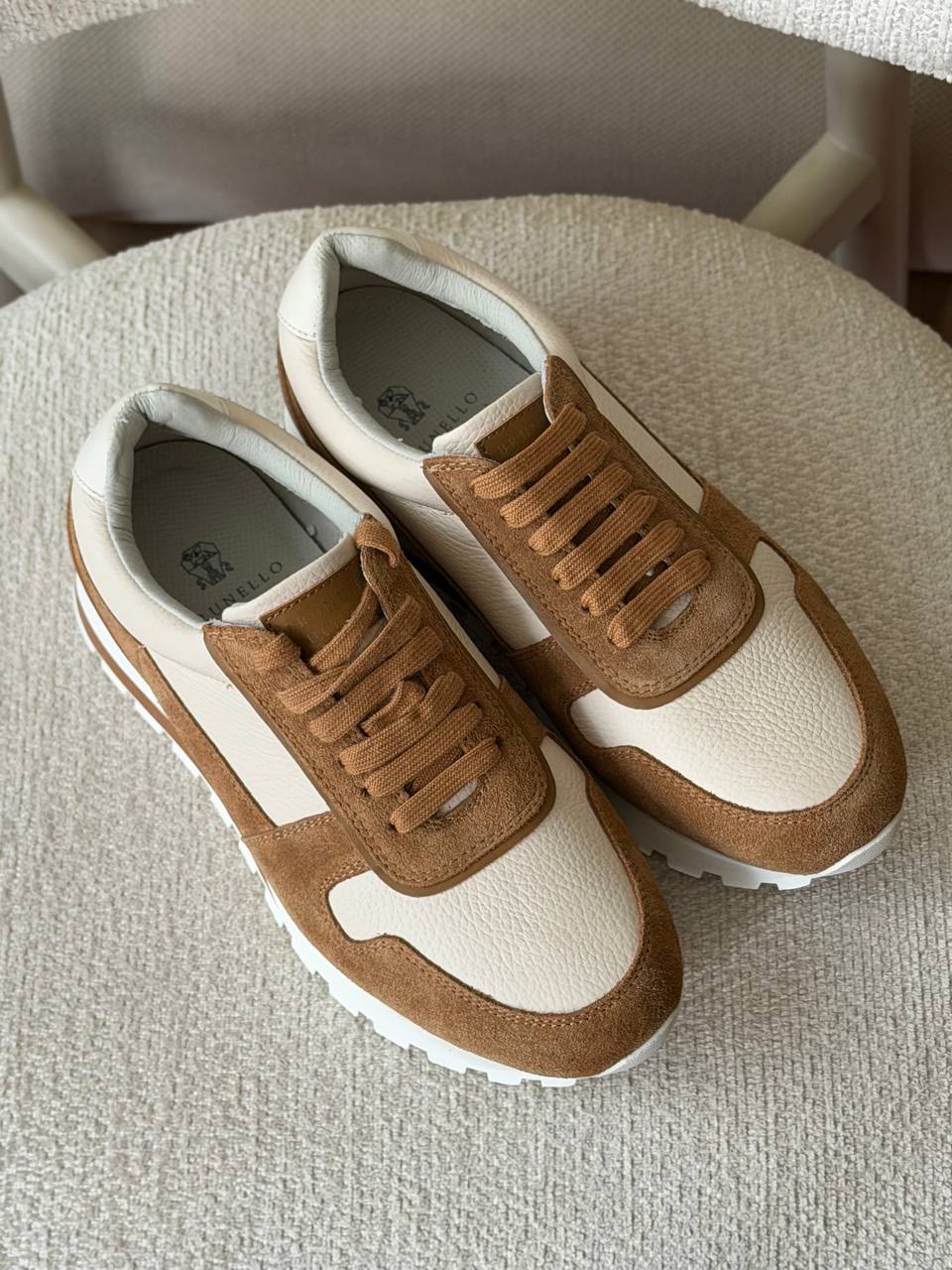 Brunello Cucinelli Panelled Sneakers - Brown & White