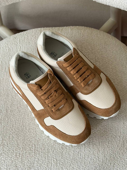 Brunello Cucinelli Panelled Sneakers - Brown & White