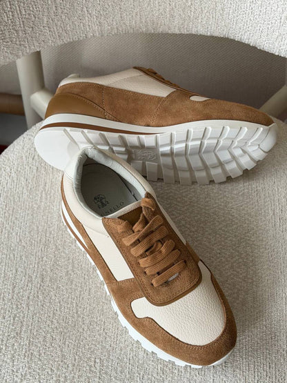 Brunello Cucinelli Panelled Sneakers - Brown & White