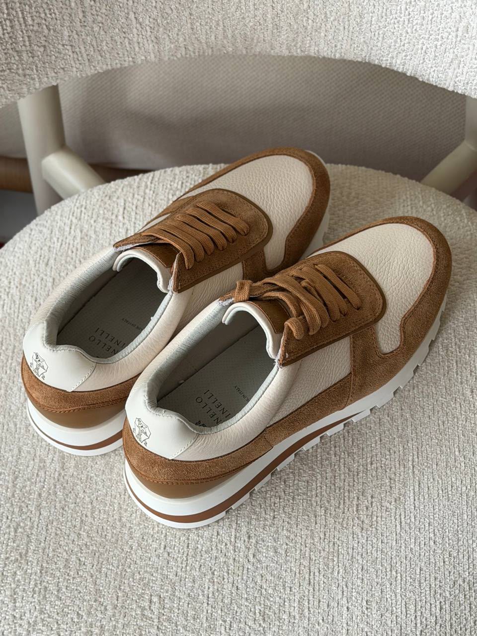 Brunello Cucinelli Panelled Sneakers - Brown & White