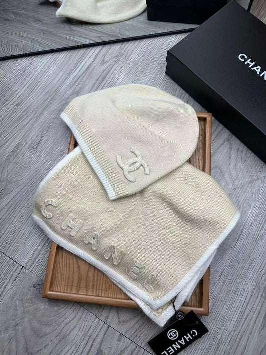 Chanel Scarf & Beanie - White