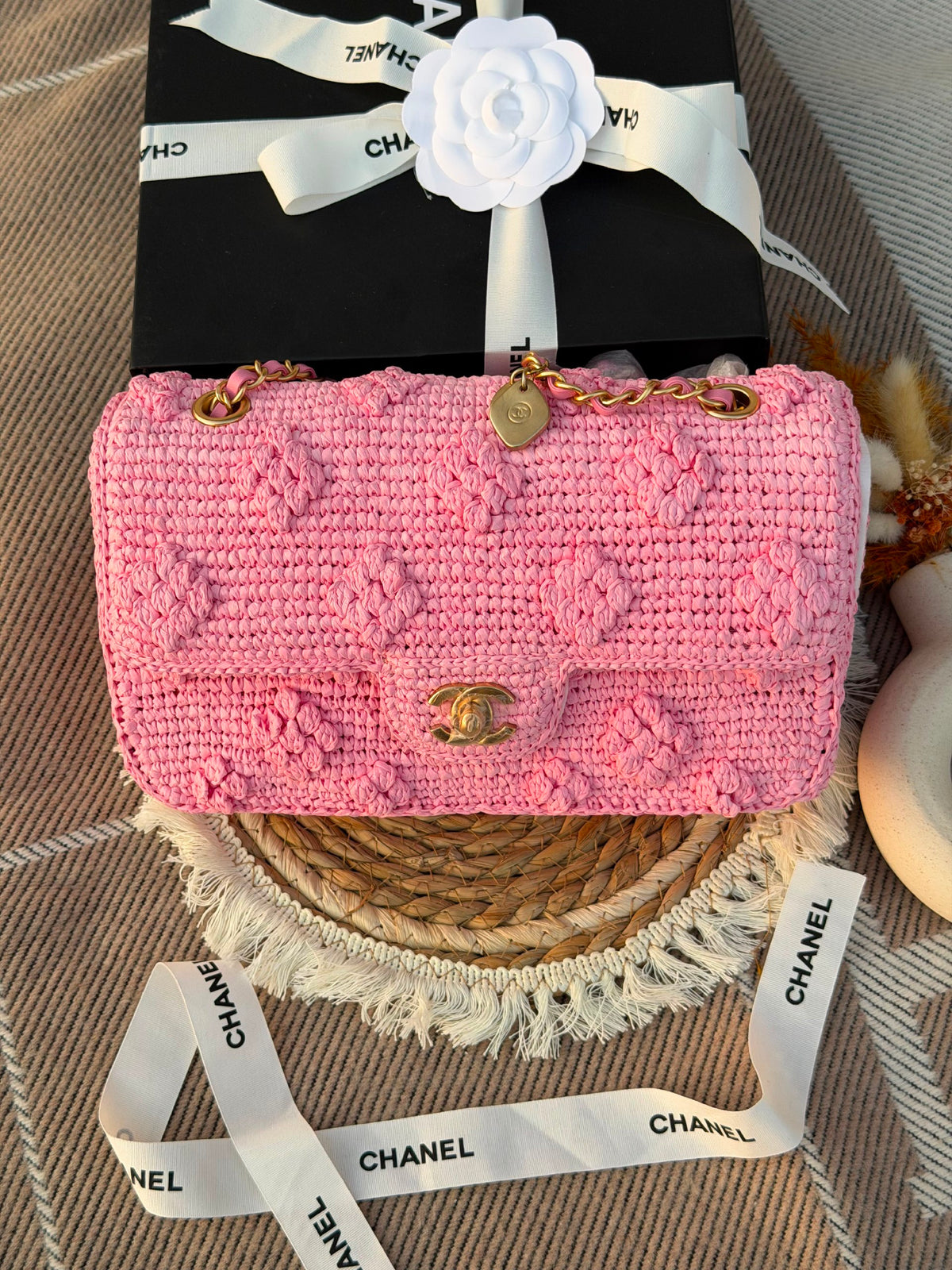 Chanel Shoulder Bag Woven Flap - Pink, Blue