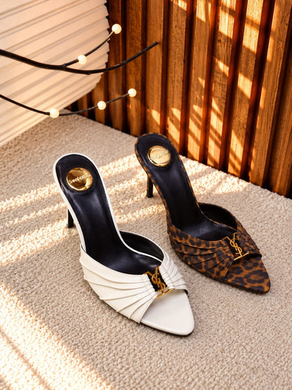 YSL Heels - White, Leopard