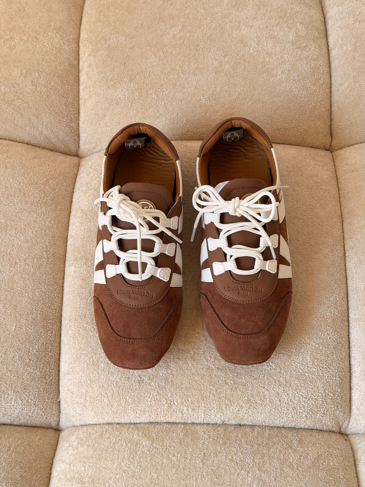 Louis Vuitton Stripe-Panel Sneakers - Brown & White