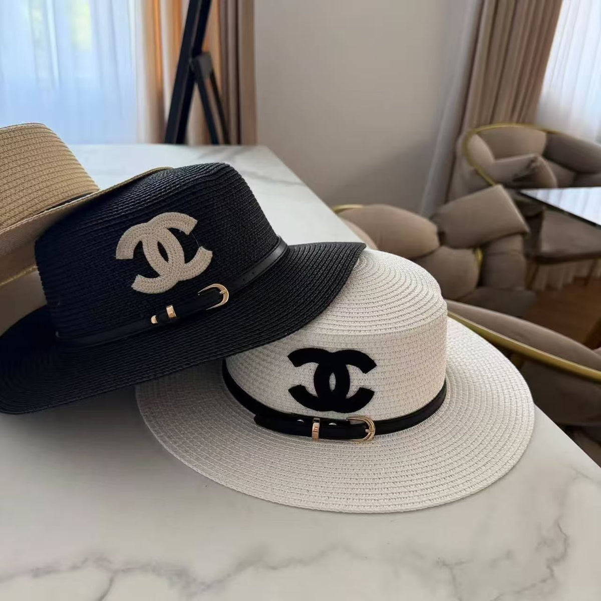 Chanel Wide-Brim Hat - Beige, White