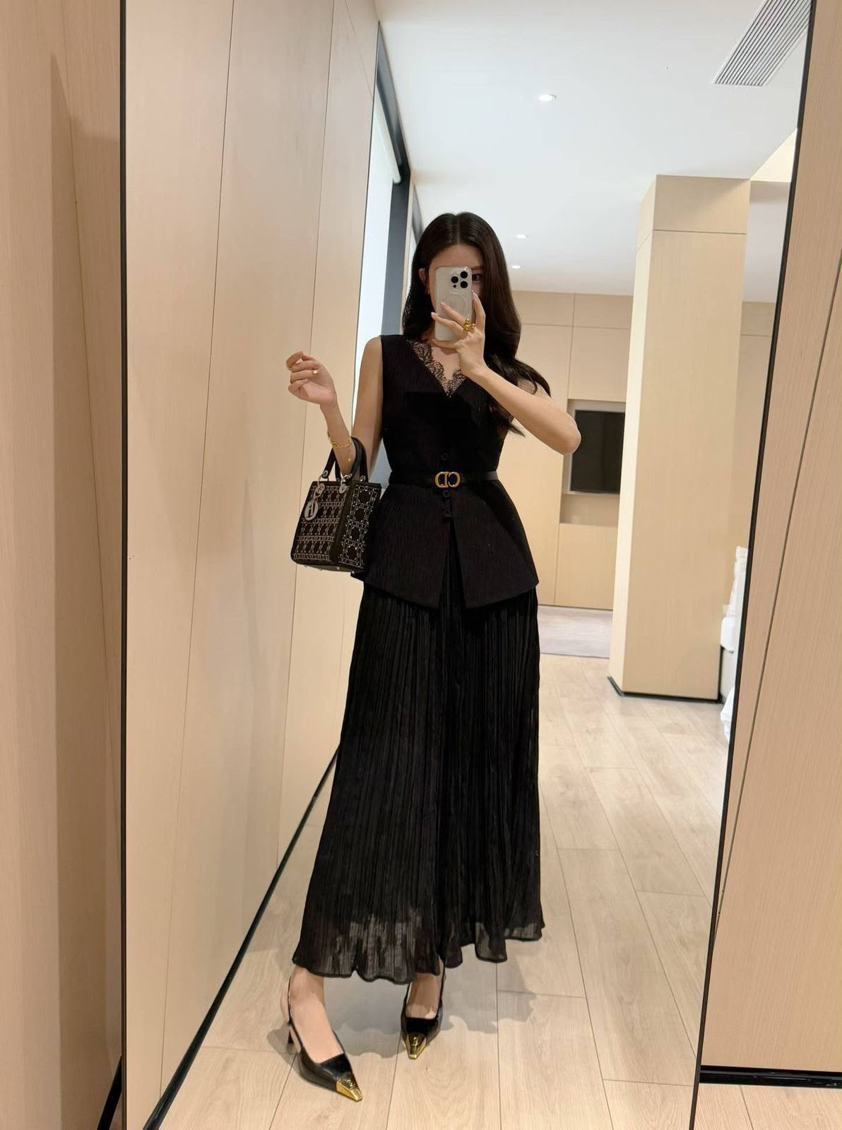 Dior Lace-Trim Buttoned Set - Black