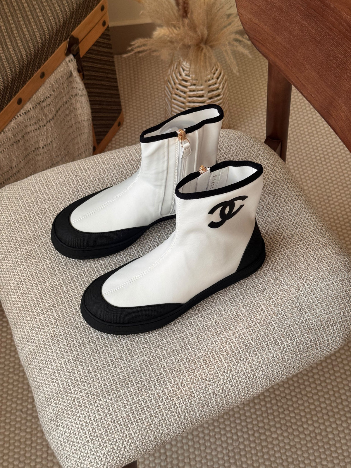 Chanel Logo Ankle Boots - White