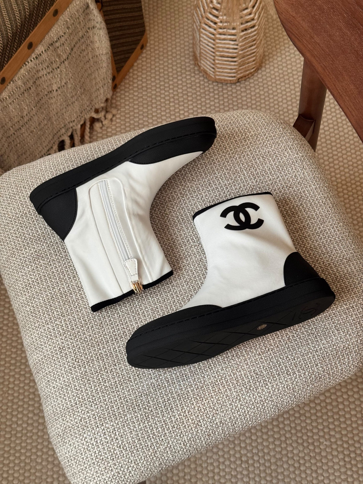 Chanel Logo Ankle Boots - White