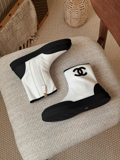Chanel Logo Ankle Boots - White