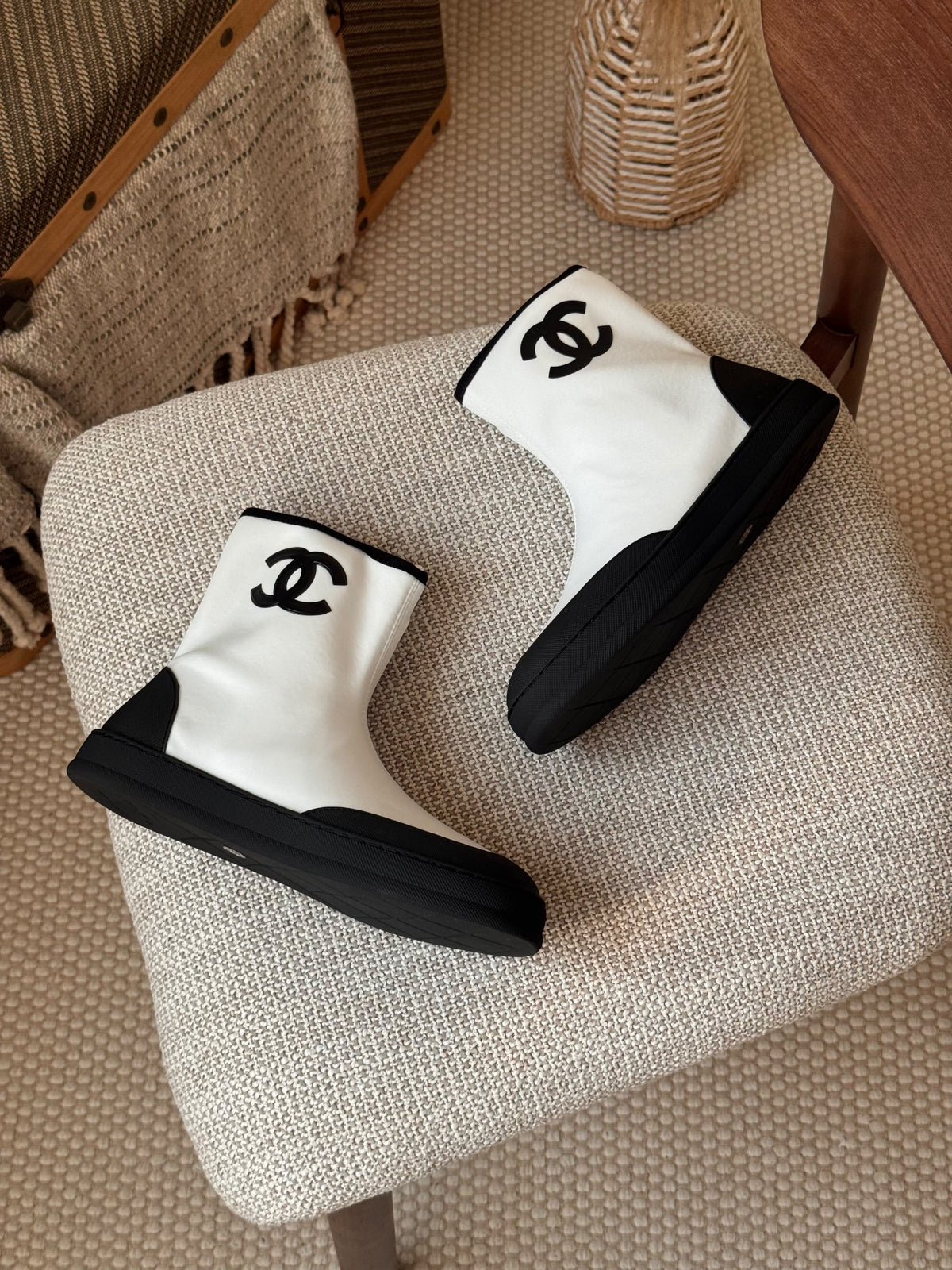 Chanel Logo Ankle Boots - White