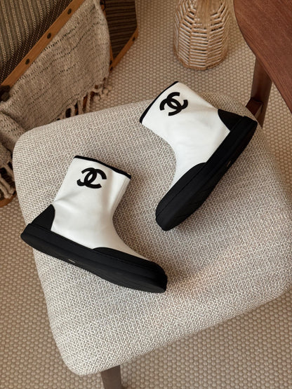 Chanel Logo Ankle Boots - White
