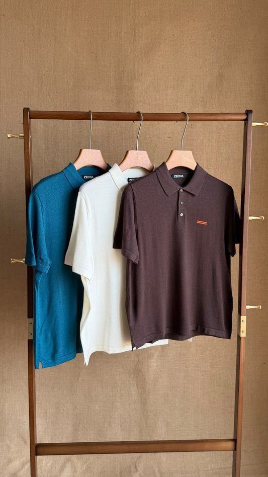 Zegna Polo Shirt - Blue, White, Dark Grey