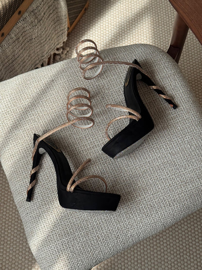 Rene Caovilla Spiral-Strap Heels - Black