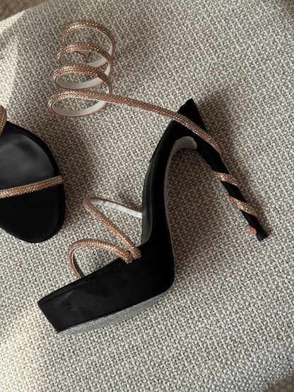 Rene Caovilla Spiral-Strap Heels - Black