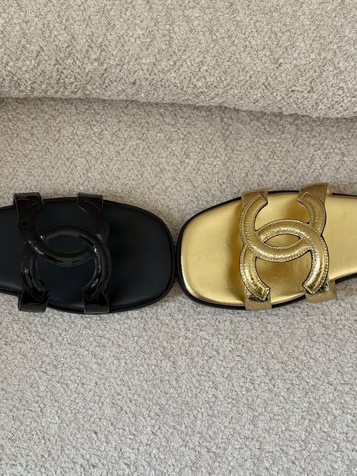 Chanel Slippers Double-Strap - Black, Gold