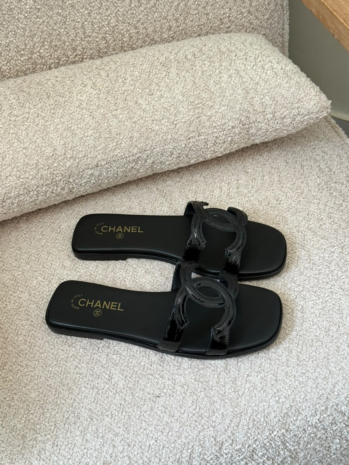 Chanel Slippers Double-Strap - Black, Gold