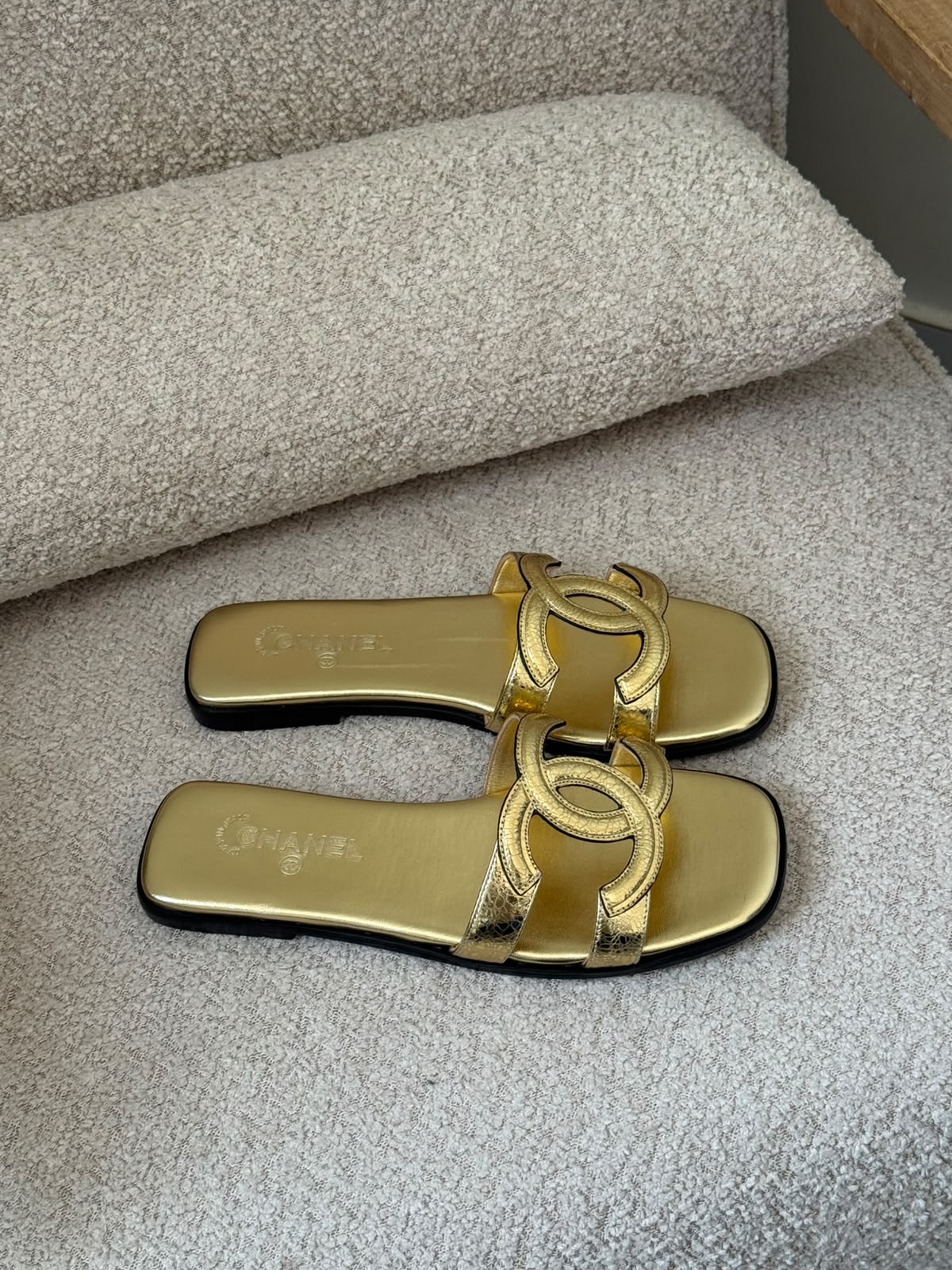 Chanel Slippers Double-Strap - Black, Gold