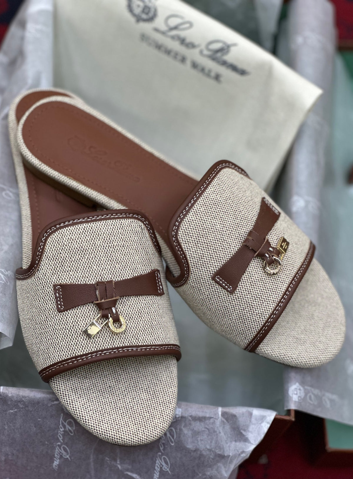 Loro Piana Slippers - Beige & Brown