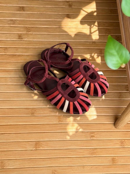 Hermes Cage Slippers - Burgundy & Multi