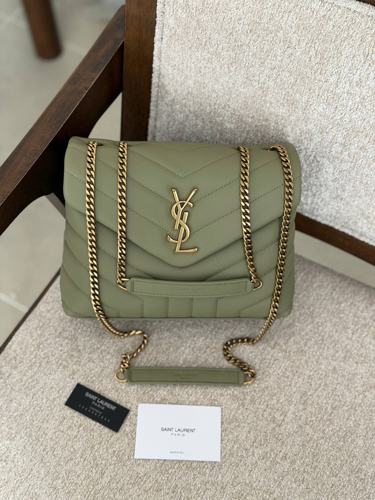 YSL Chevron Flap Shoulder Bag - Green