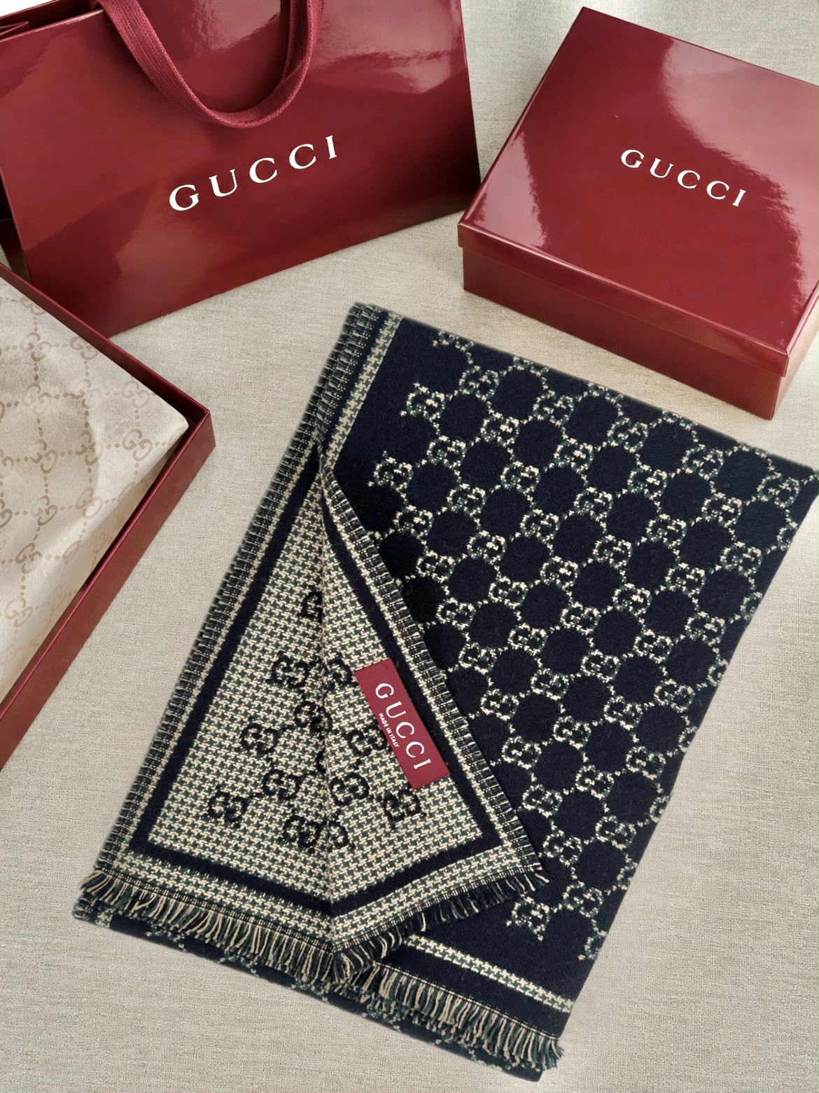 Gucci Border Panel Shawl - Navy Monogram