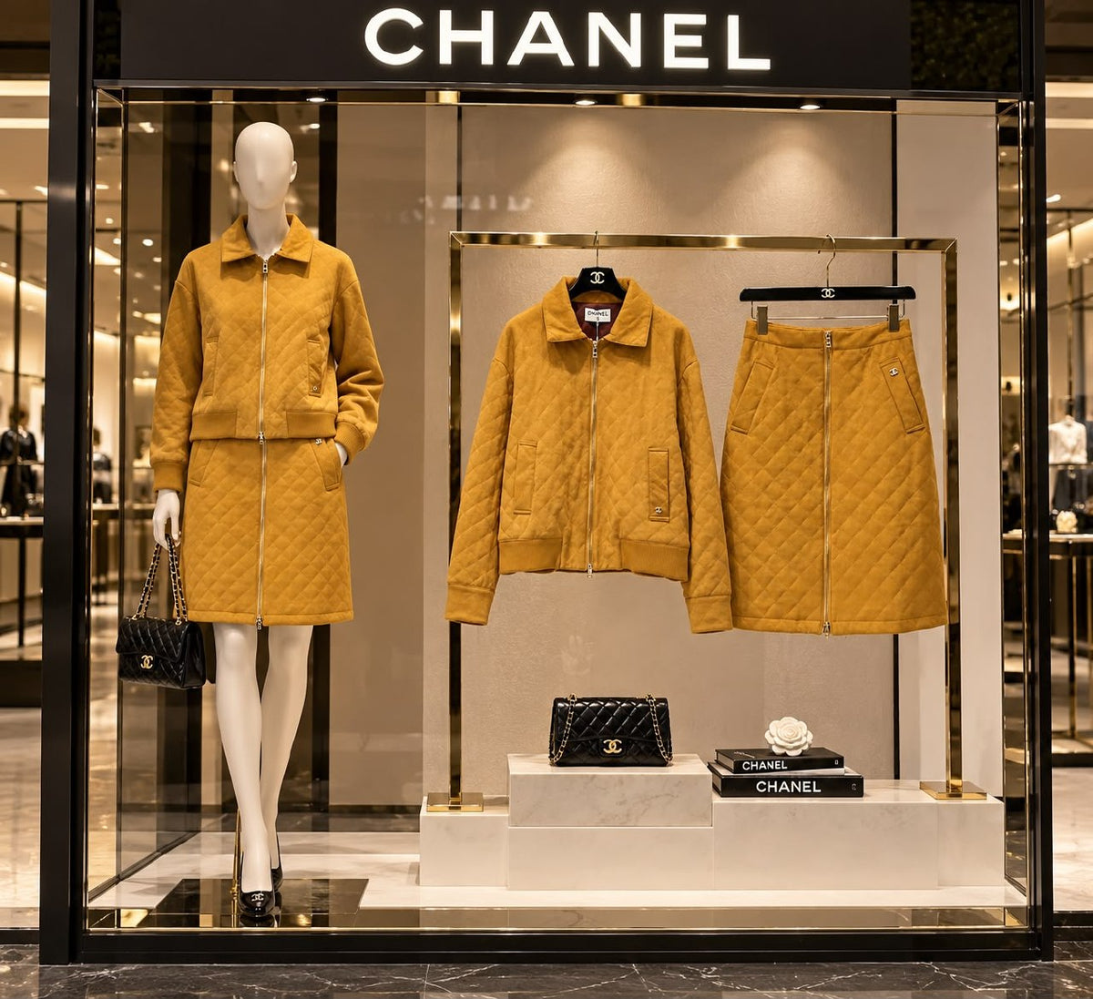 Chanel Quilted Jacket and Skirt Set - Yellow