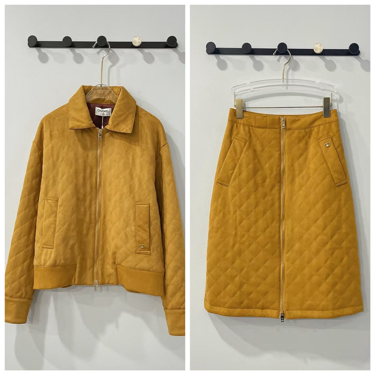 Chanel Quilted Jacket and Skirt Set - Yellow