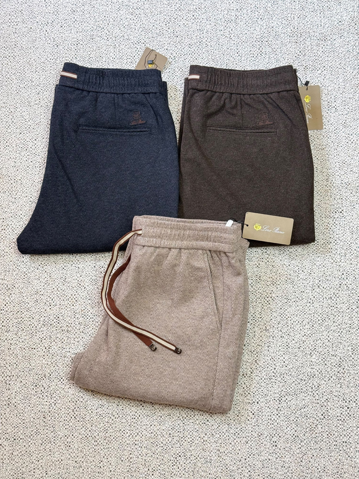 Loro Piana Herringbone Pants - Beige, Navy, Brown