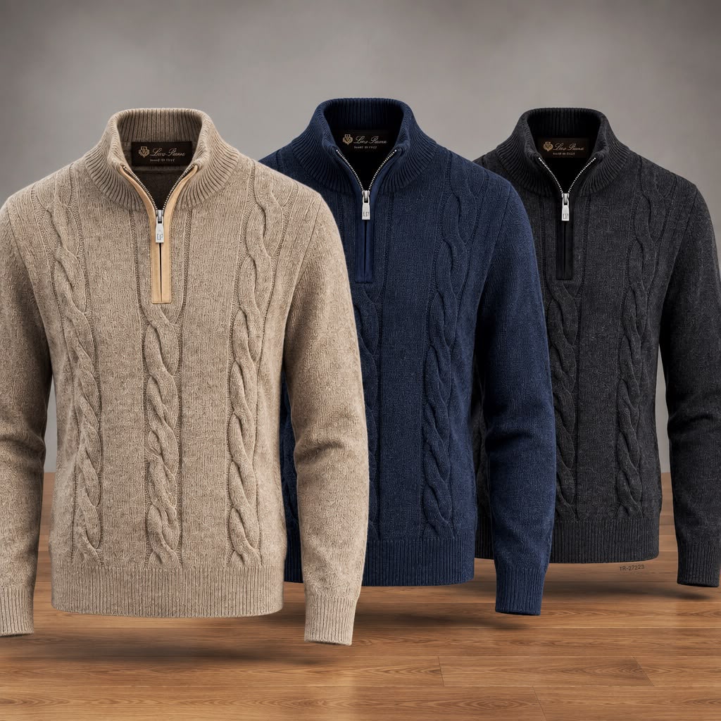 Loro Piana Cable-Panel Sweater - Beige, Navy, Dark Grey