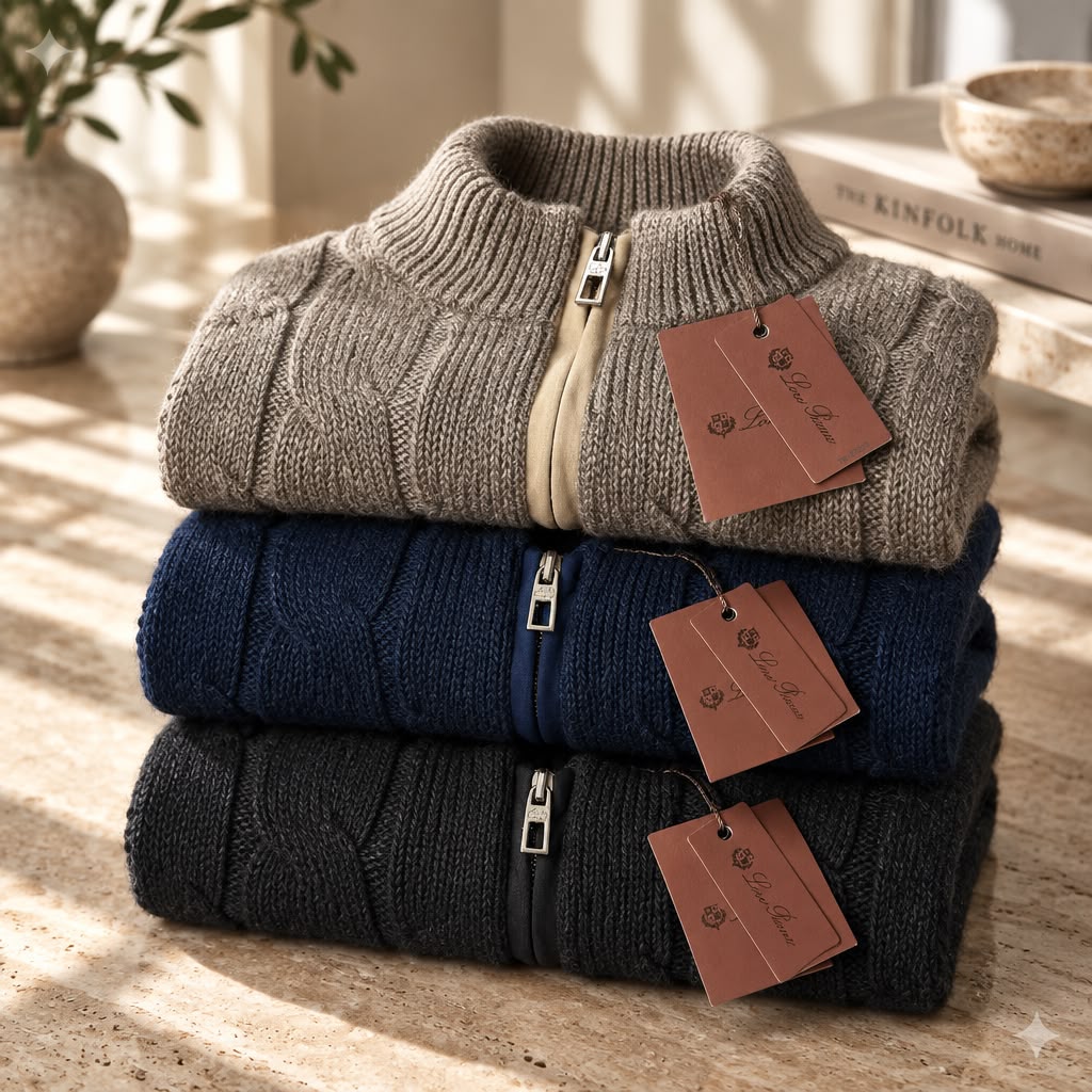 Loro Piana Cable-Panel Sweater - Beige, Navy, Dark Grey