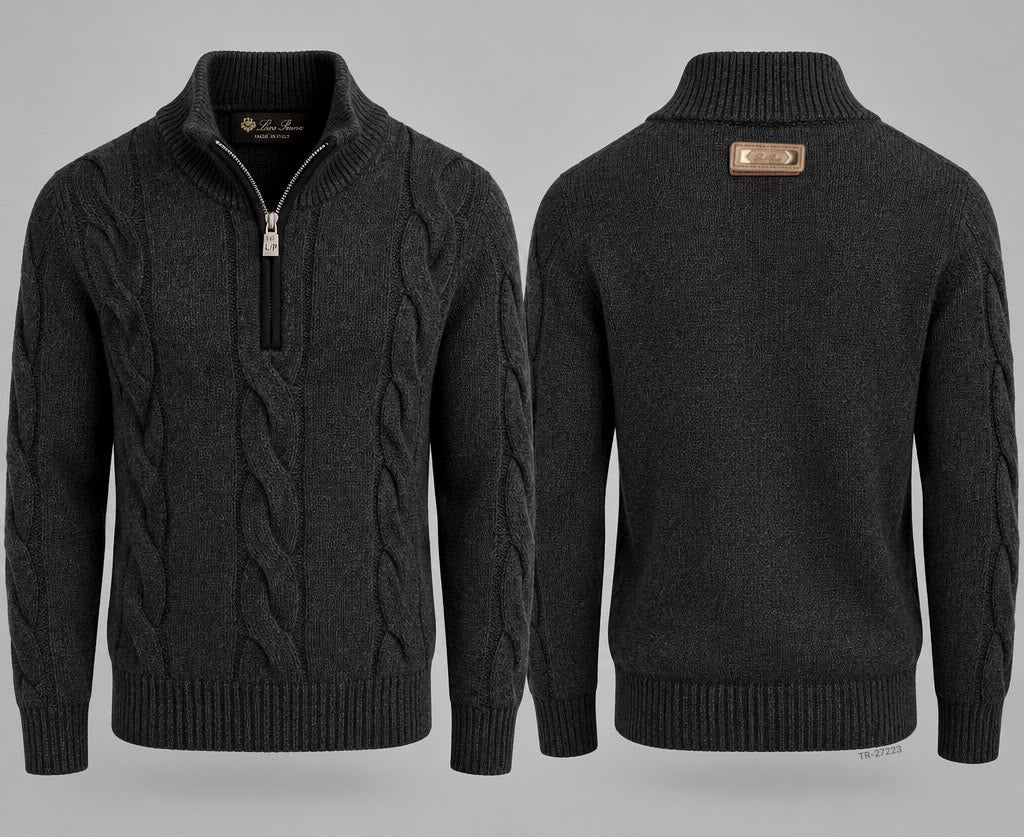 Loro Piana Cable-Panel Sweater - Beige, Navy, Dark Grey