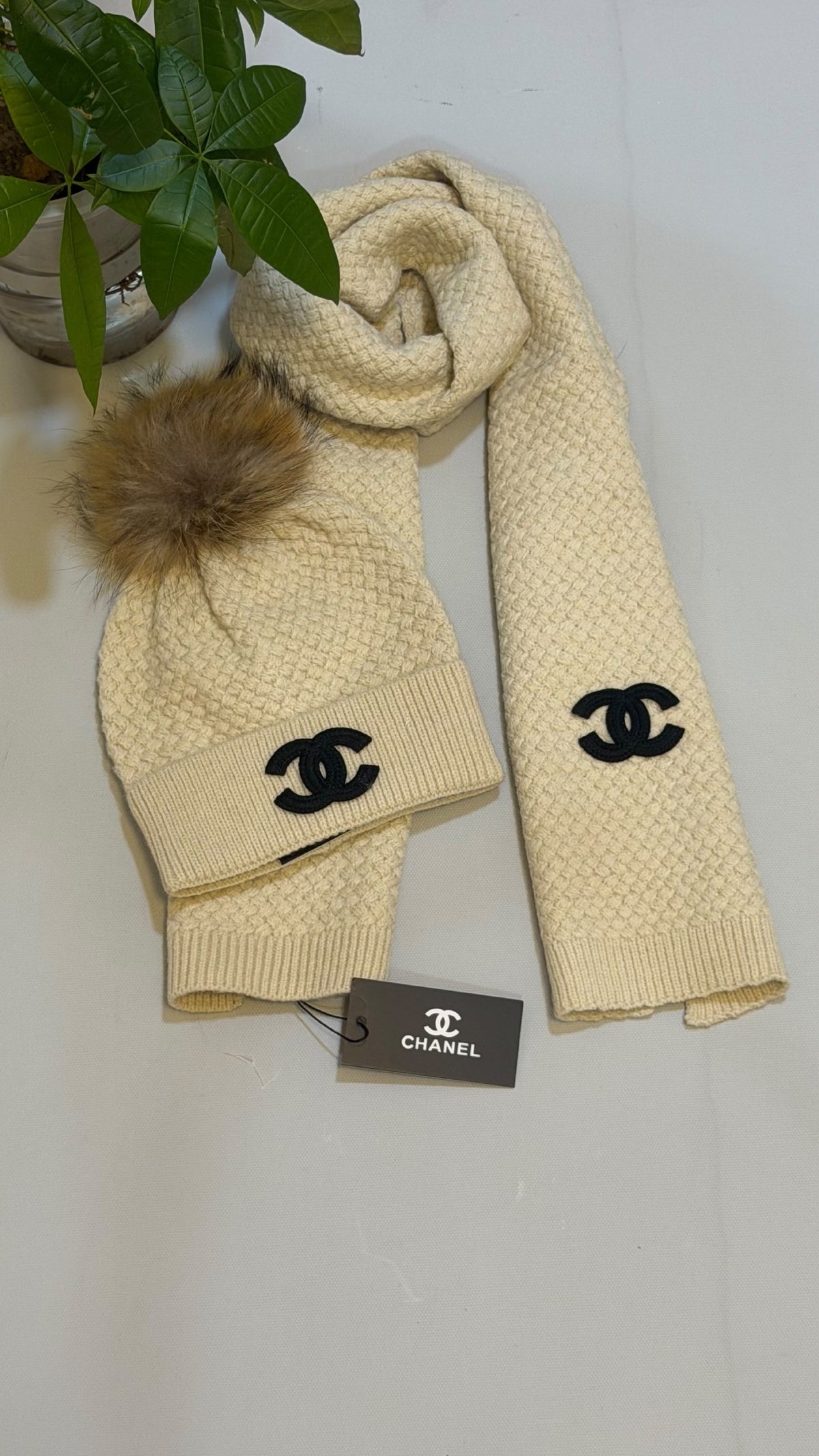 Chanel Scarf & Beanie - Beige