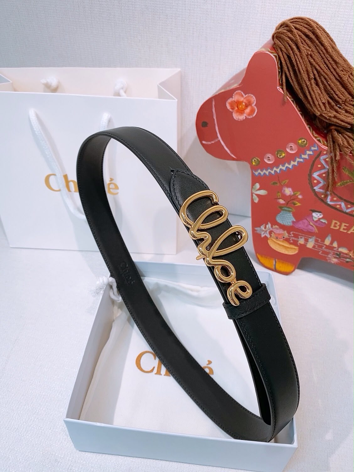 Chloé Compact Logo Belt - Black