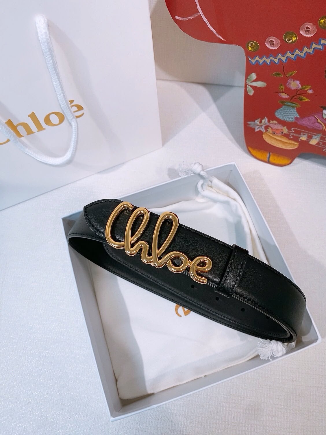 Chloé Compact Logo Belt - Black