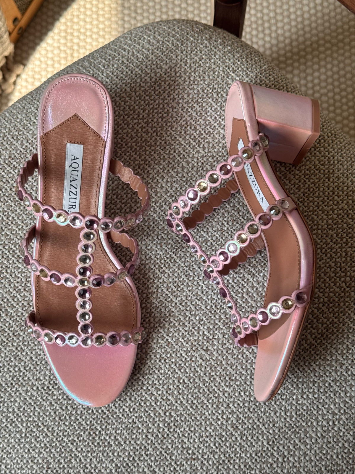 Aquazzura Crystal Strap Heels - Pink