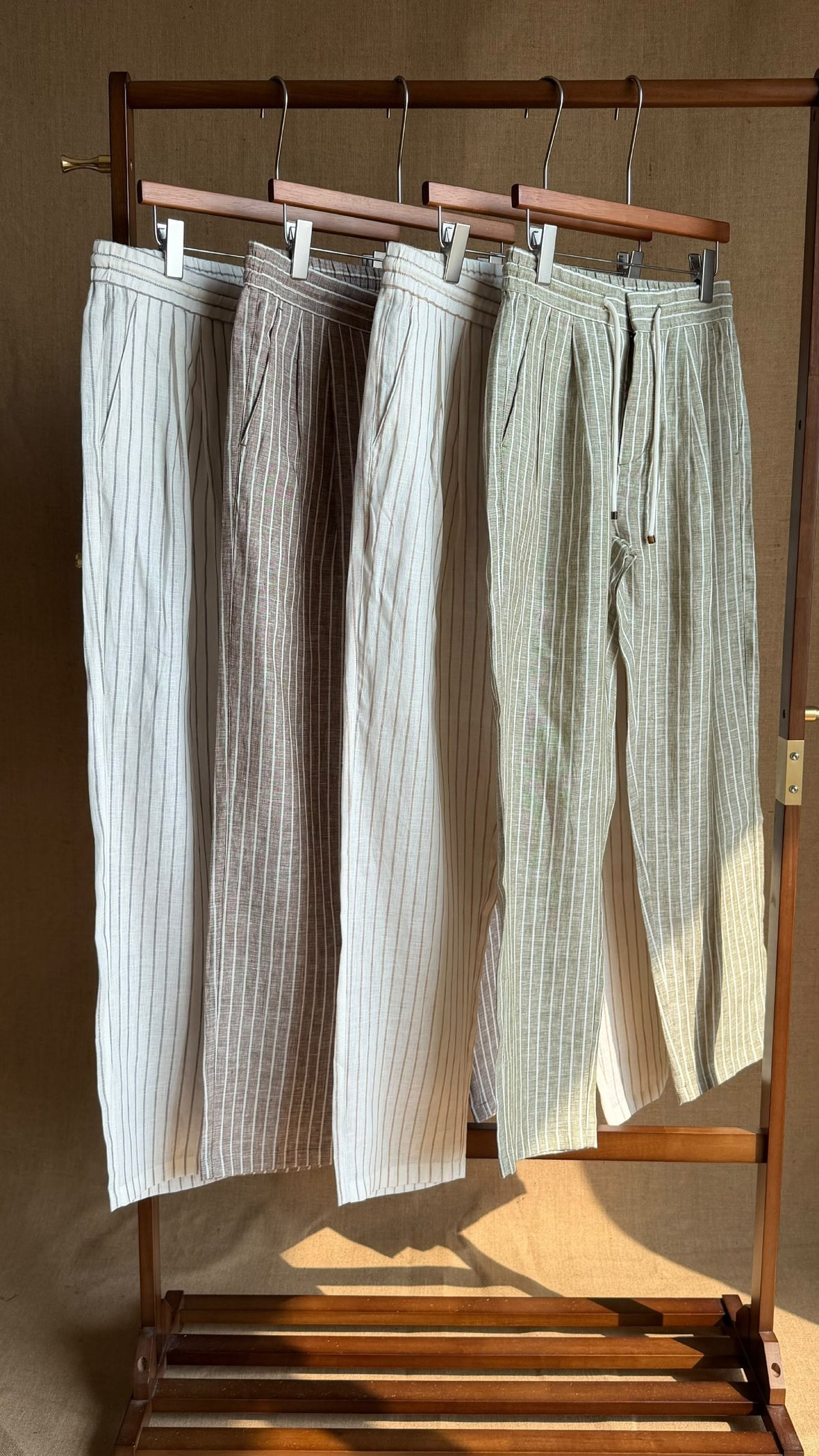 Loro Piana Striped Drawstring Pants - Brown, White, Green, Beige, Grey