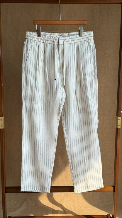 Loro Piana Striped Drawstring Pants - Brown, White, Green, Beige, Grey