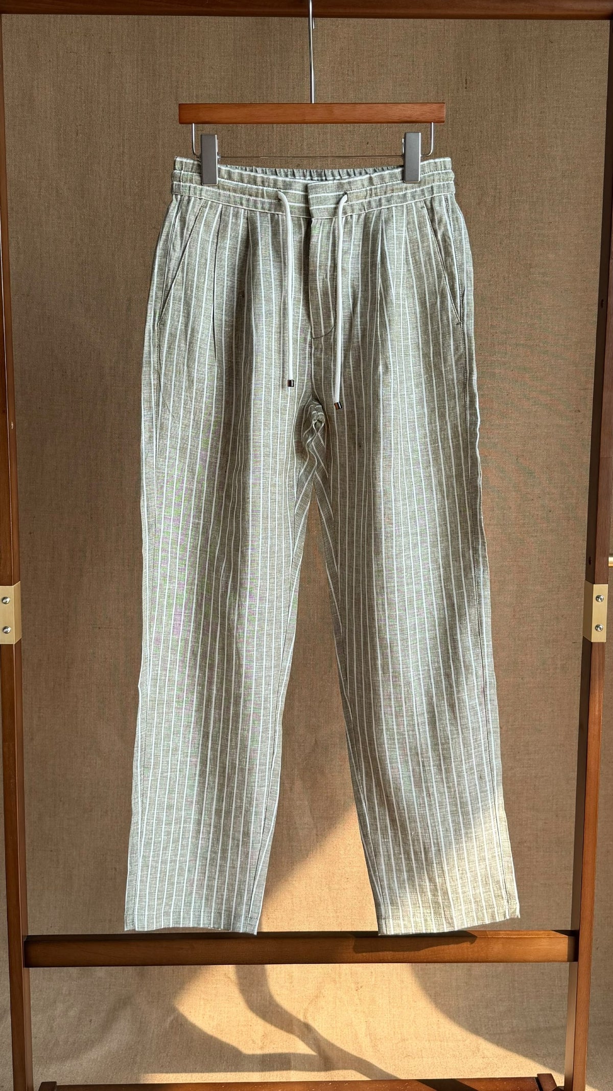 Loro Piana Striped Drawstring Pants - Brown, White, Green, Beige, Grey
