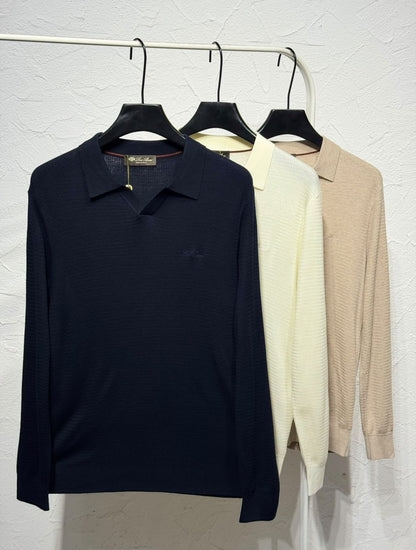 Loro Piana Polo Sweater - White, Beige, Navy