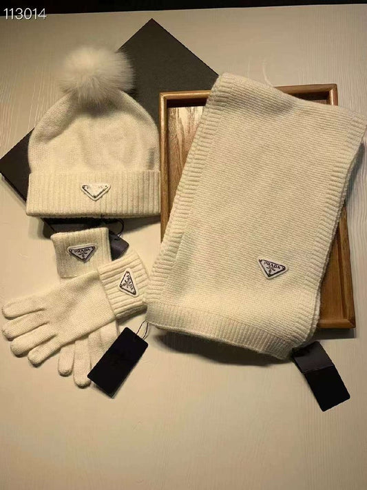 Prada Scarf & Beanie - White